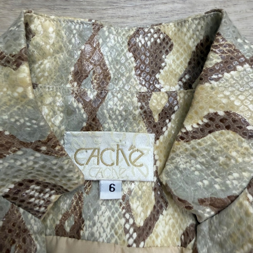 Vintage Cache Y2K Snakeskin Python Print Zip Front Jacket Brown Tan Fitted 6 - Picture 2 of 12